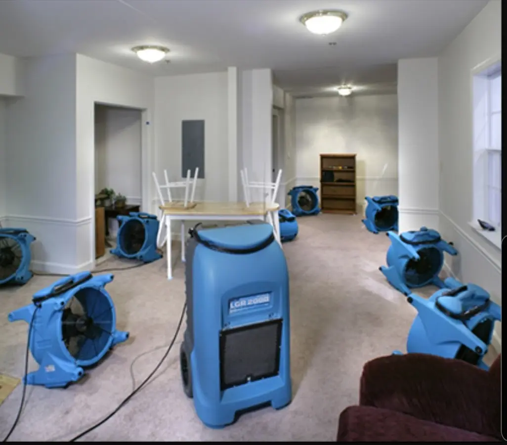 Air movers and dehumidifier setup for Water Extraction & Removal in Tarboro